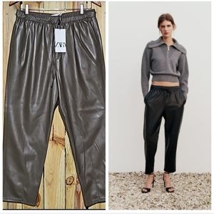 Zara Olive Green Faux Leather Pants
